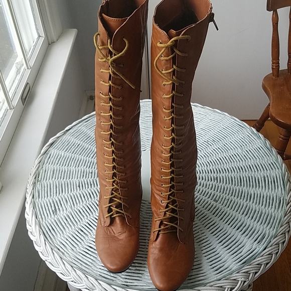 Pink Duchess Shoes - Knee High Lace Up Boots